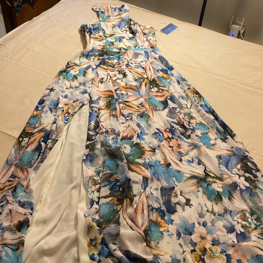 Liv Foster High Neck Watercolor Floral Gown
